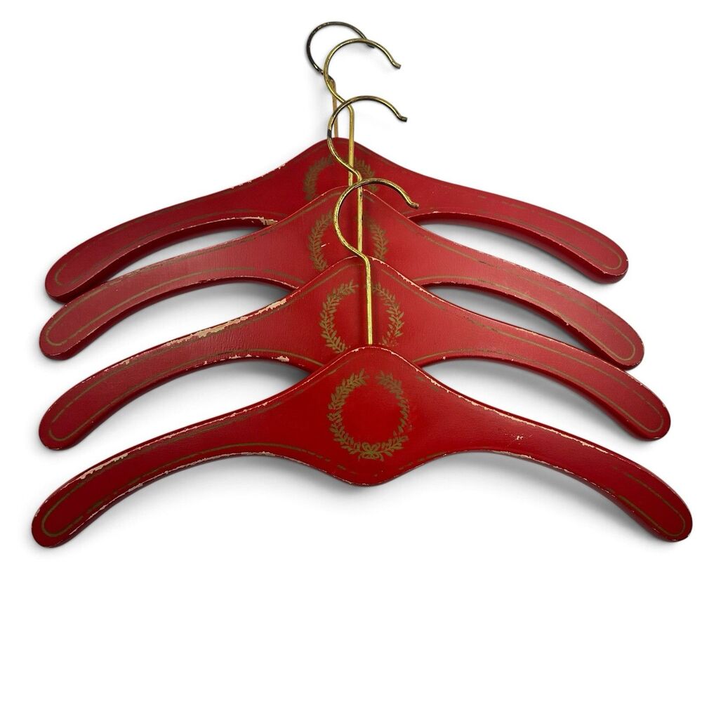VTG Nasco "Master Pieces In Wood" 60's Clothes Hangers Hand Painted Red Japan